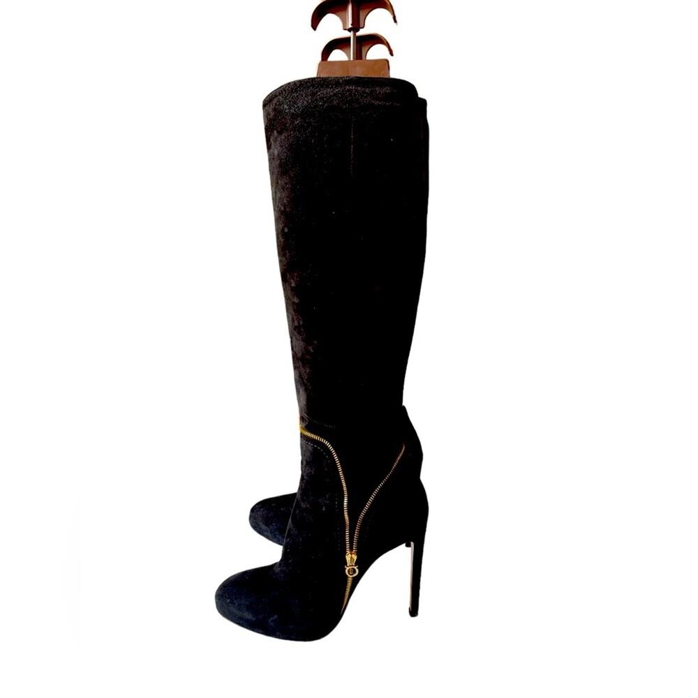 Salvatore Ferragamo Black Suede Zip Detail Knee Length Boots Size 5B